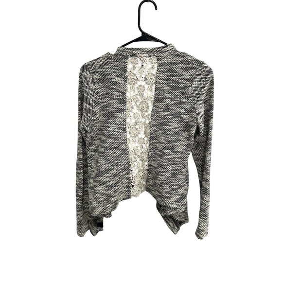 Forever 21 Open Front Mixed Media Lace Cardigan Sweater Black White Small Cozy - Picture 2 of 9